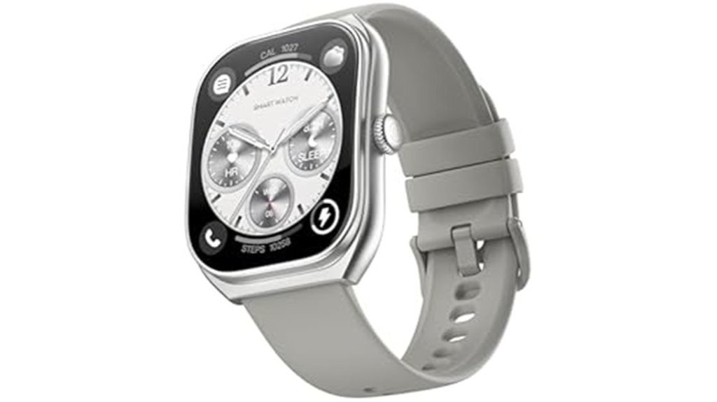 silver grey curved display smartwatch