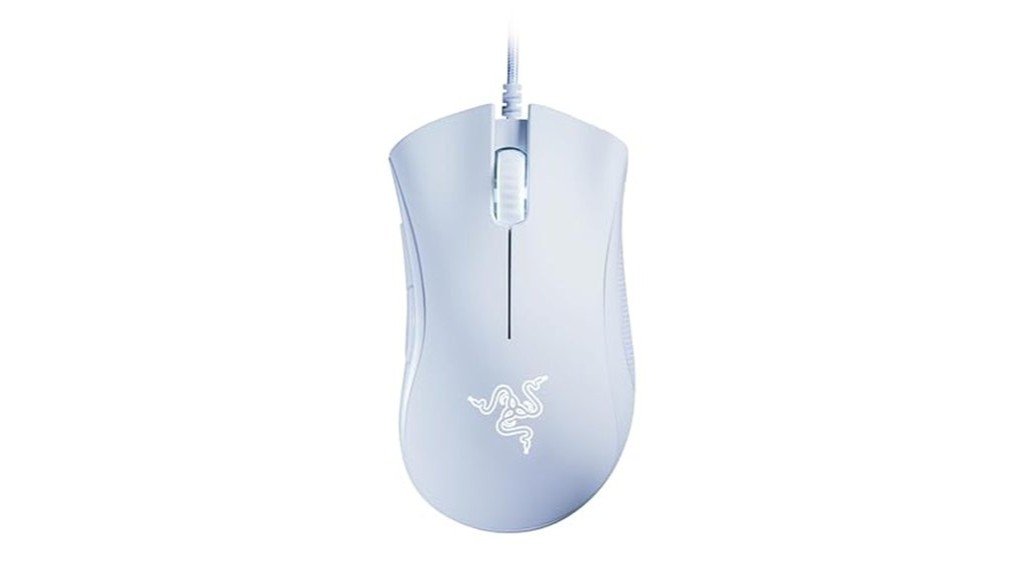 white razer wired ergonomic mouse
